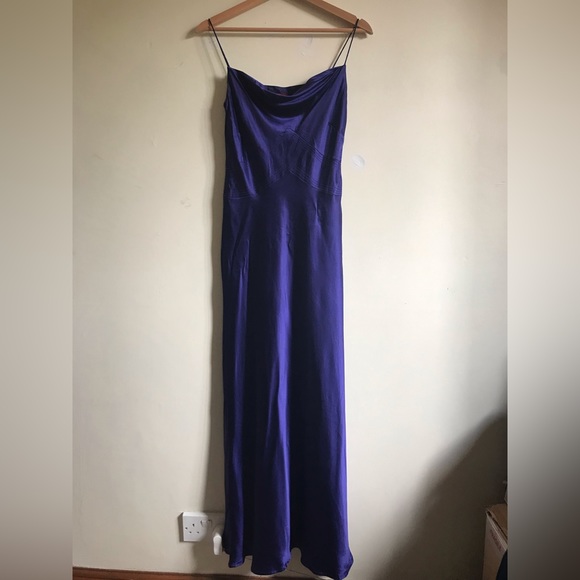 Monsoon Vintage Y2K Royal Blue Silk Bias Cut Cowl Occasion Prom Evening Dress 8 - Picture 7 of 16